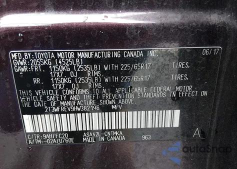 2017 Toyota Rav4 Xle из США, поврежденный, VIN 2T3WFREV9HW382196